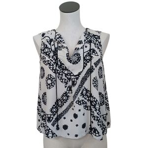 Anthropologie Sleeveless‎ Top Black Ivory Silk V Neck Lined Popover Womens 4 P